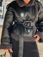 Aditri Faux Leather Tie Jacket