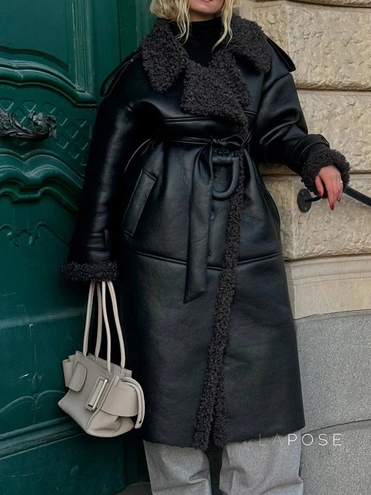 Aditri Faux Leather Long Coat