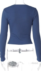 Aditri Ribbed Button U-Neck Top
