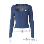 Aditri Ribbed Button U-Neck Top