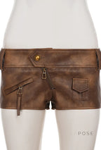 Ainslie Brown Faux Leather Biker Shorts