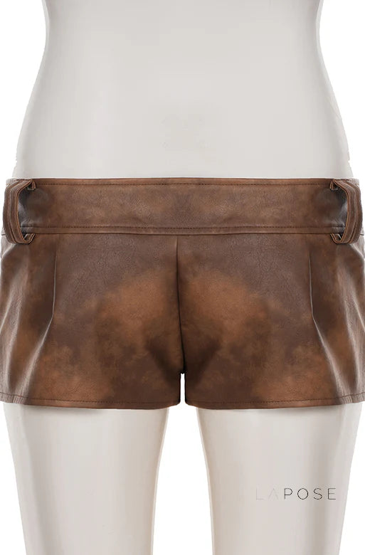 Ainslie Brown Faux Leather Biker Shorts