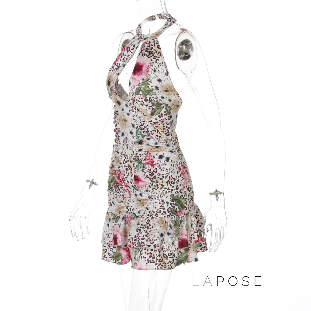 Aislyn Leopard Halter Mini Dress