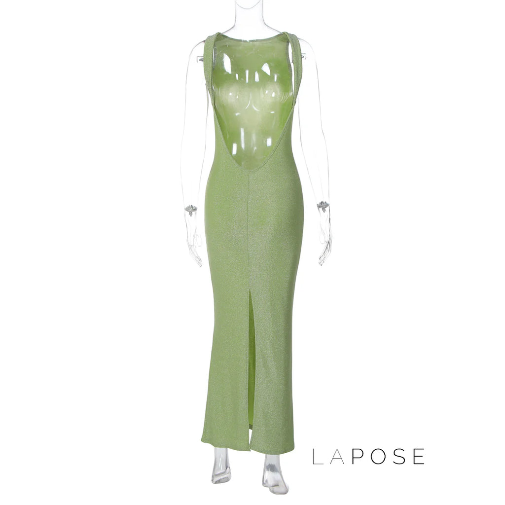 Akilah Shiny Backless Slit Dress