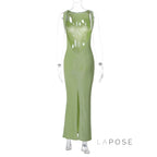 Akilah Shiny Backless Slit Dress