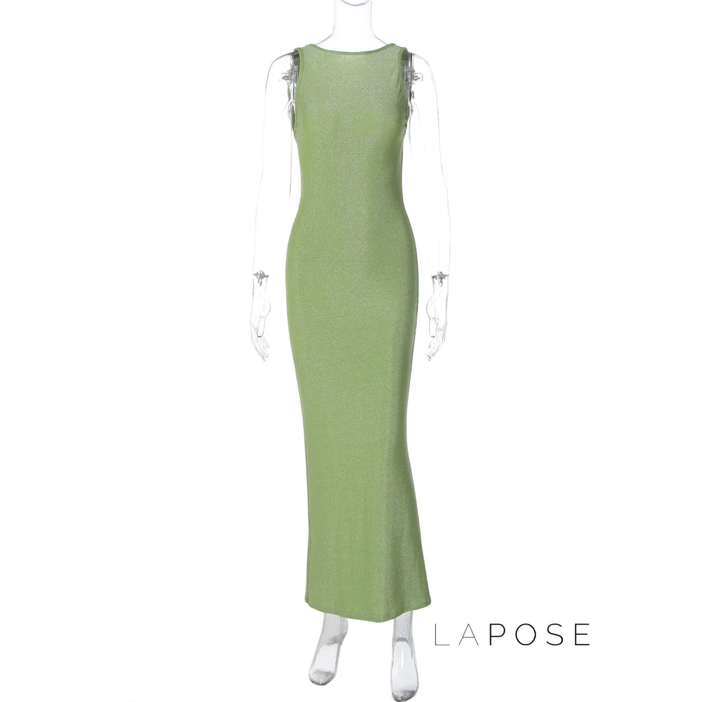 Akilah Shiny Backless Slit Dress