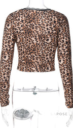 Aleksandra Leopard Lace-Up Cardigan Top