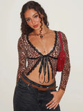 Aleksandra Leopard Lace-Up Cardigan Top
