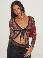 Aleksandra Leopard Lace-Up Cardigan Top