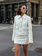 Alicia Textured Buttoned White Jacket
