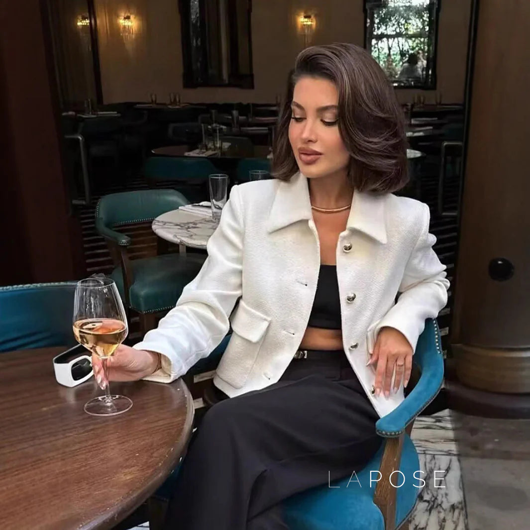 Alicia Textured Buttoned White Jacket