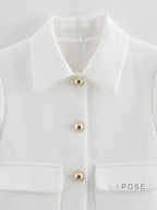 Alicia Textured Buttoned White Jacket