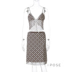 Alize Lace Trim Plaid Skirt Set
