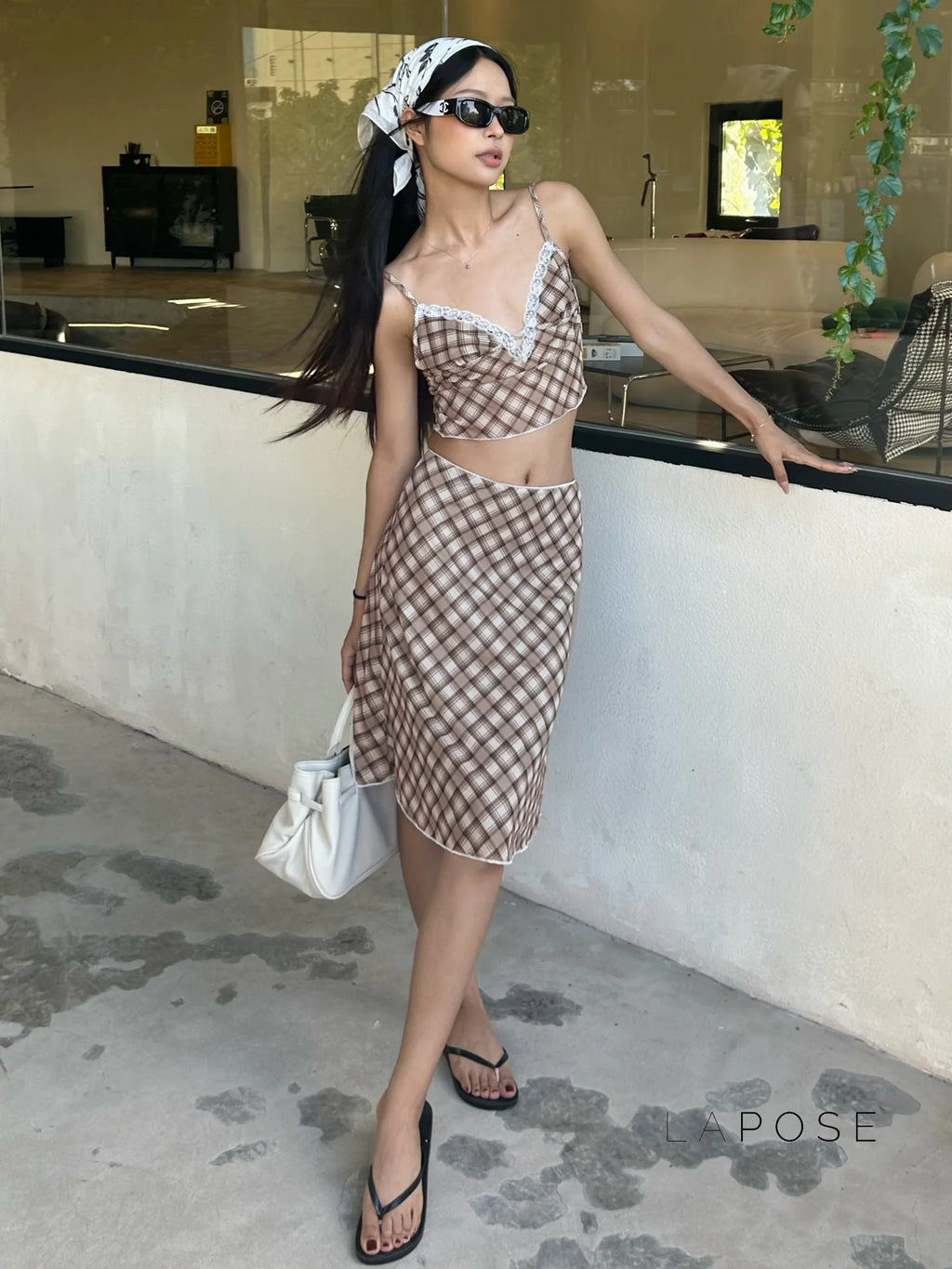 Alize Lace Trim Plaid Skirt Set