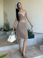 Alize Lace Trim Plaid Skirt Set