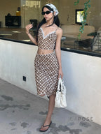 Alize Lace Trim Plaid Skirt Set