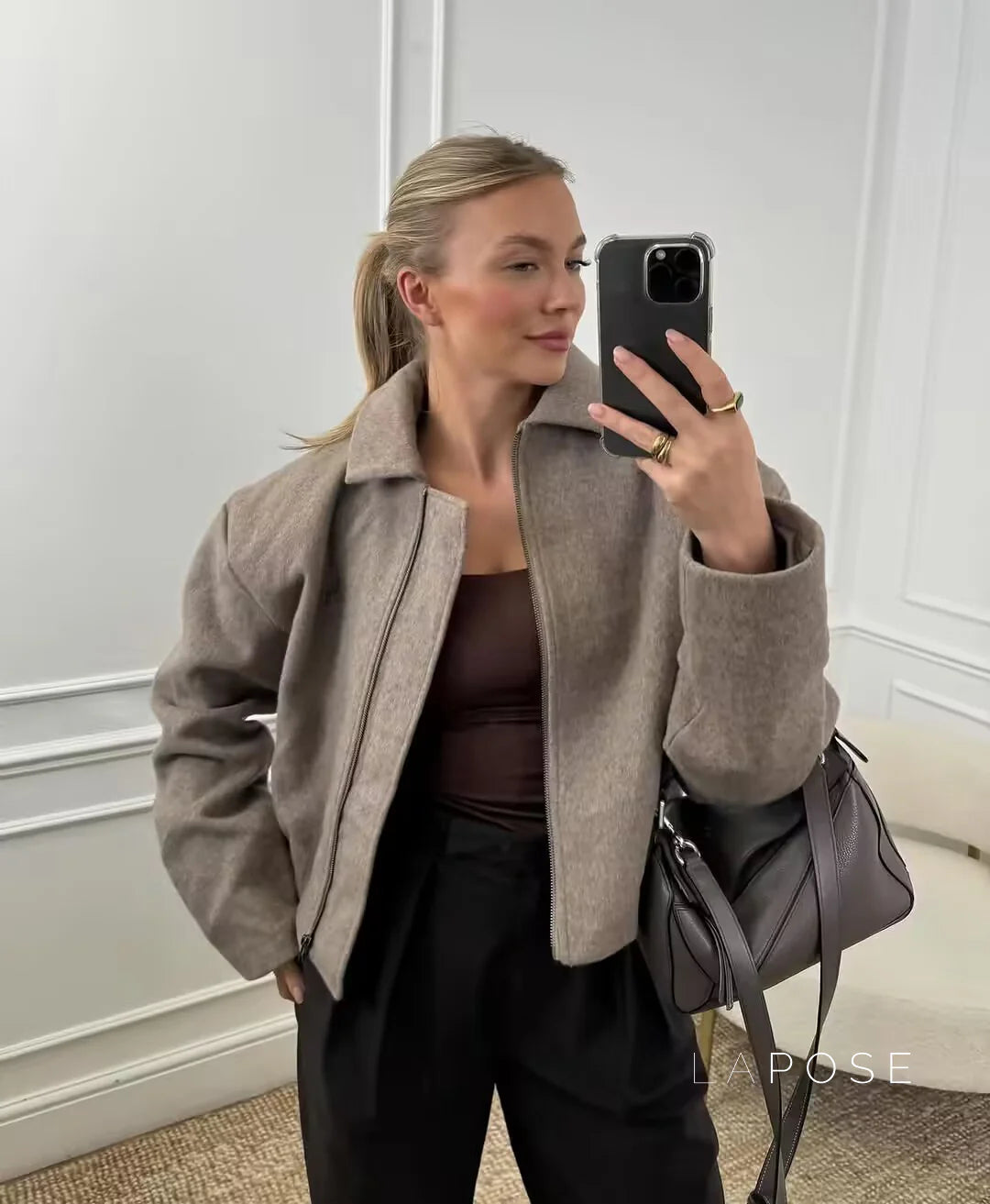 Amyia Minimalist Wool Blend Zip Jacket