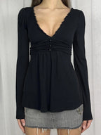 Analy Ruched V-Neck Long Sleeve Top