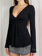 Analy Ruched V-Neck Long Sleeve Top