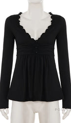 Analy Ruched V-Neck Long Sleeve Top