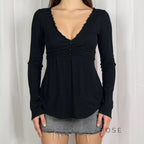 Analy Ruched V-Neck Long Sleeve Top