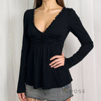 Analy Ruched V-Neck Long Sleeve Top