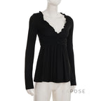 Analy Ruched V-Neck Long Sleeve Top