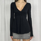 Analy Ruched V-Neck Long Sleeve Top