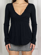 Analy Ruched V-Neck Long Sleeve Top