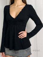 Analy Ruched V-Neck Long Sleeve Top