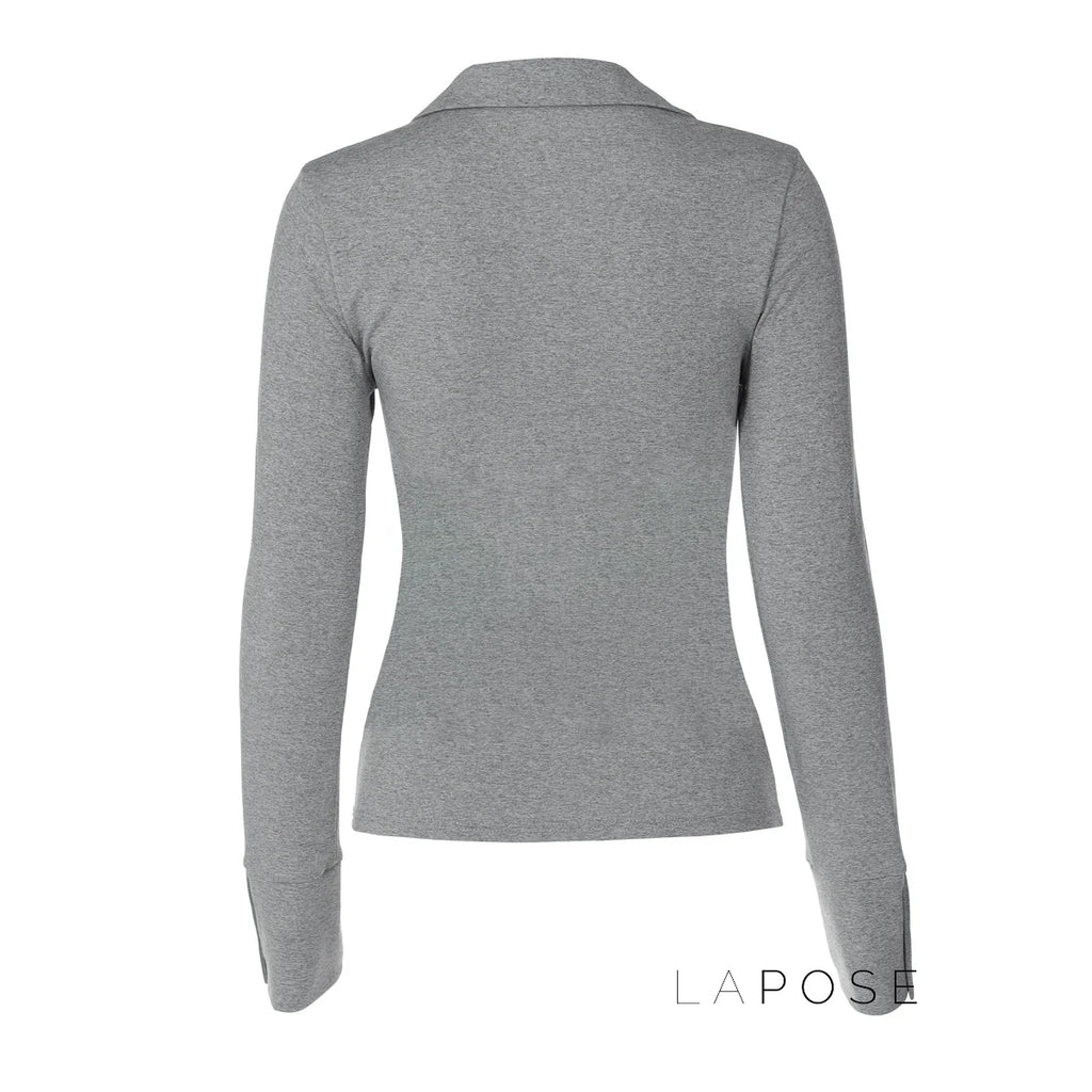 Aniylah Ribbed Collared Button Top