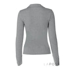 Aniylah Ribbed Collared Button Top