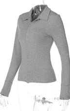Aniylah Ribbed Collared Button Top