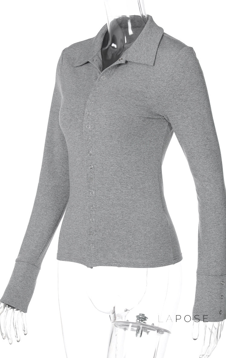 Aniylah Ribbed Collared Button Top