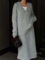 Annalyn V-Neck Knit Skirt Set