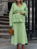 Annalyn V-Neck Knit Skirt Set