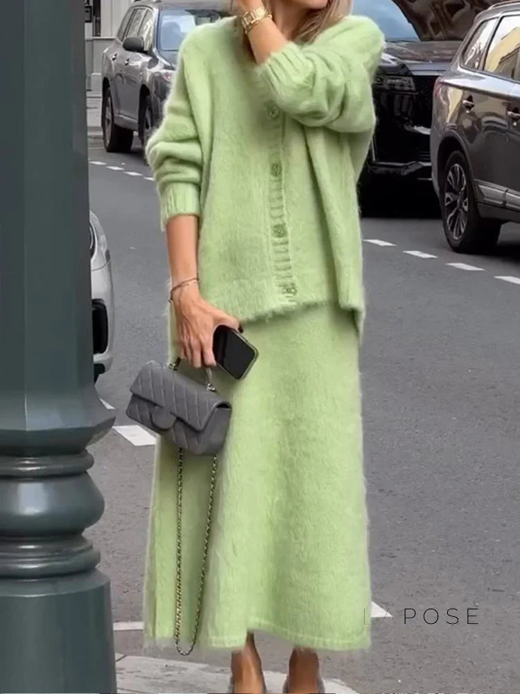 Annalyn V-Neck Knit Skirt Set