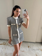 Annamae Striped Button-Front Knit Mini Dress