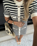 Annamae Striped Button-Front Knit Mini Dress