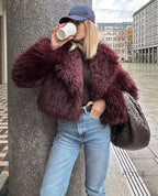 Anniyah Burgundy Faux Fur Jacket