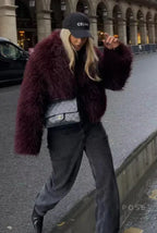 Anniyah Burgundy Faux Fur Jacket