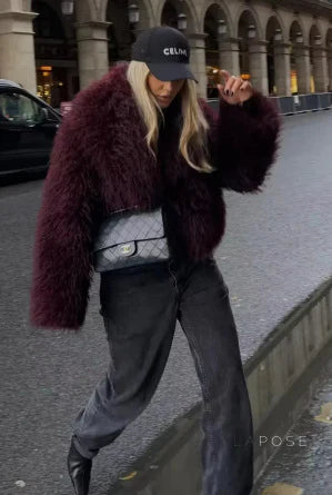 Anniyah Burgundy Faux Fur Jacket