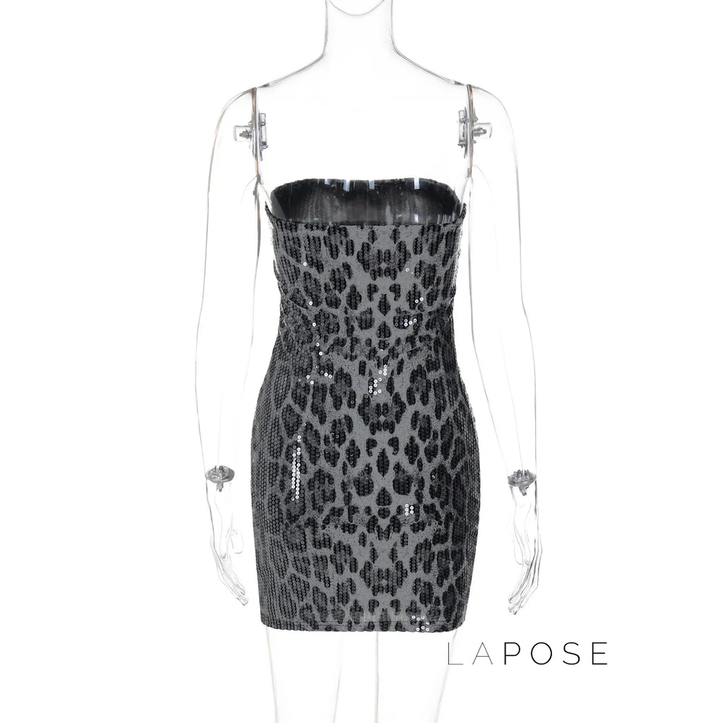 Arleen Strapless Sequin Leopard Mini Dress
