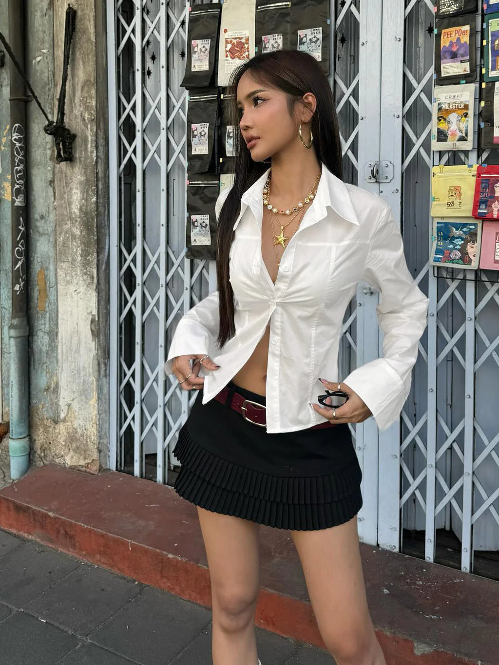 Arlynn Ruched Back Button-Up Shirt