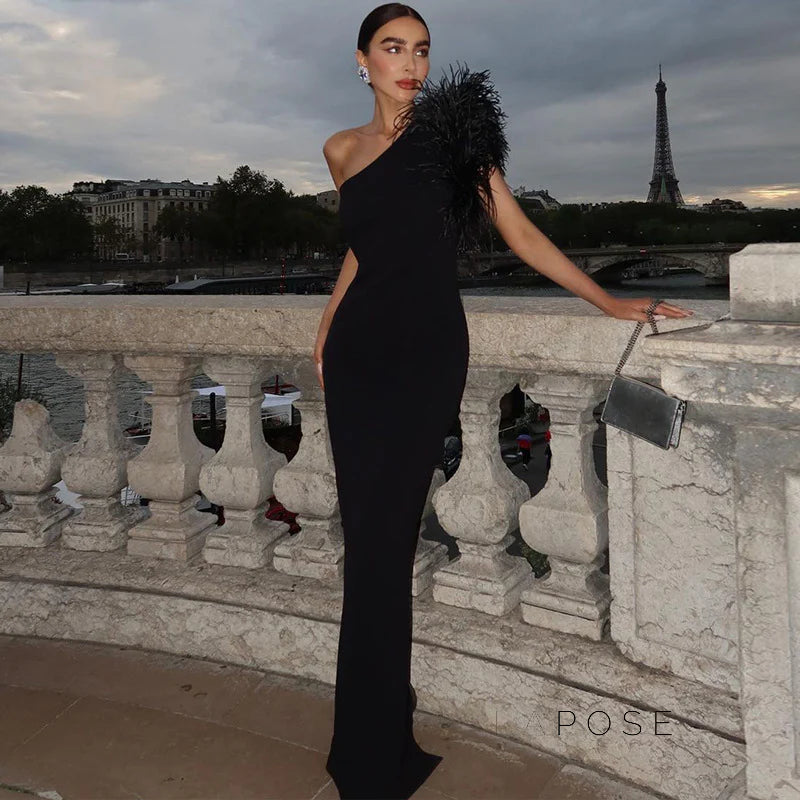Aryana Feather One-Shoulder Gown