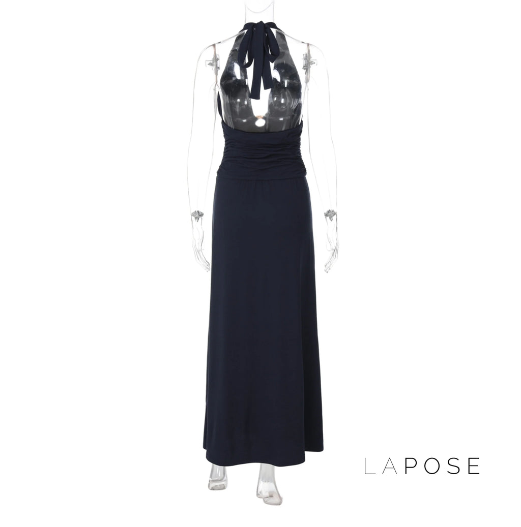 Asra Halter Pleated Maxi Dress