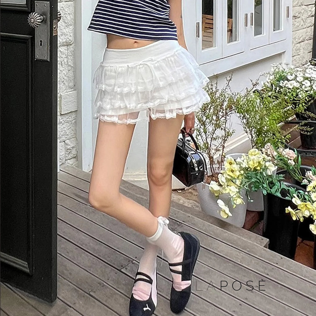 Auburn Lace Tiered Mini Skirt