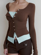 Avary Patchwork Faux Layer Top