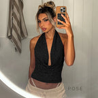 Avelynn Rhinestone Halter Crop Top