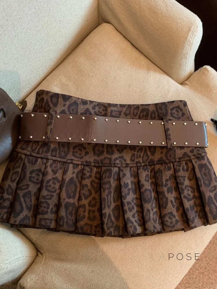 Avery Leopard Pleated Mini Skirt